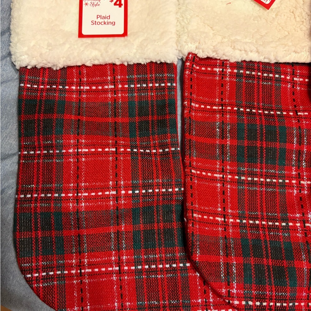 8 Plaid Christmas Stockings with White Cuff